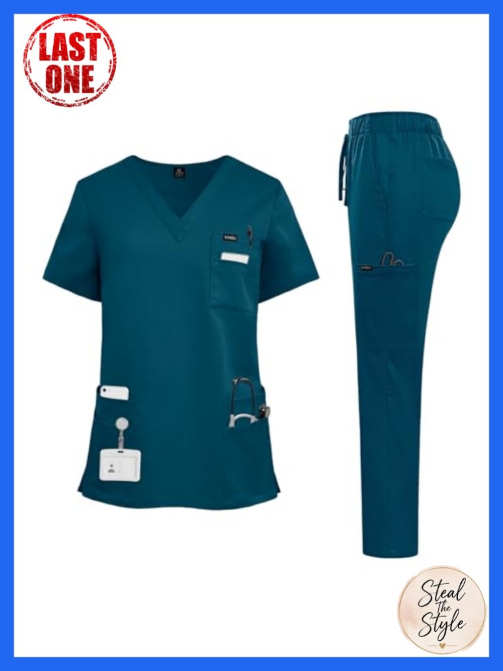 VIAOLI Women's Scrubs Set V-Neck Top 8 Pocket Jogger Pants Medical Workwear